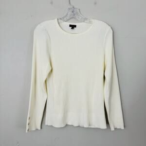 Talbots Cream Long Sleeve Ribbed Blouse Women’s Size L
